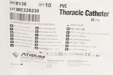 Atrium 8136 PVC Thoracic Cath. 36Fr (x) - Pack of 10